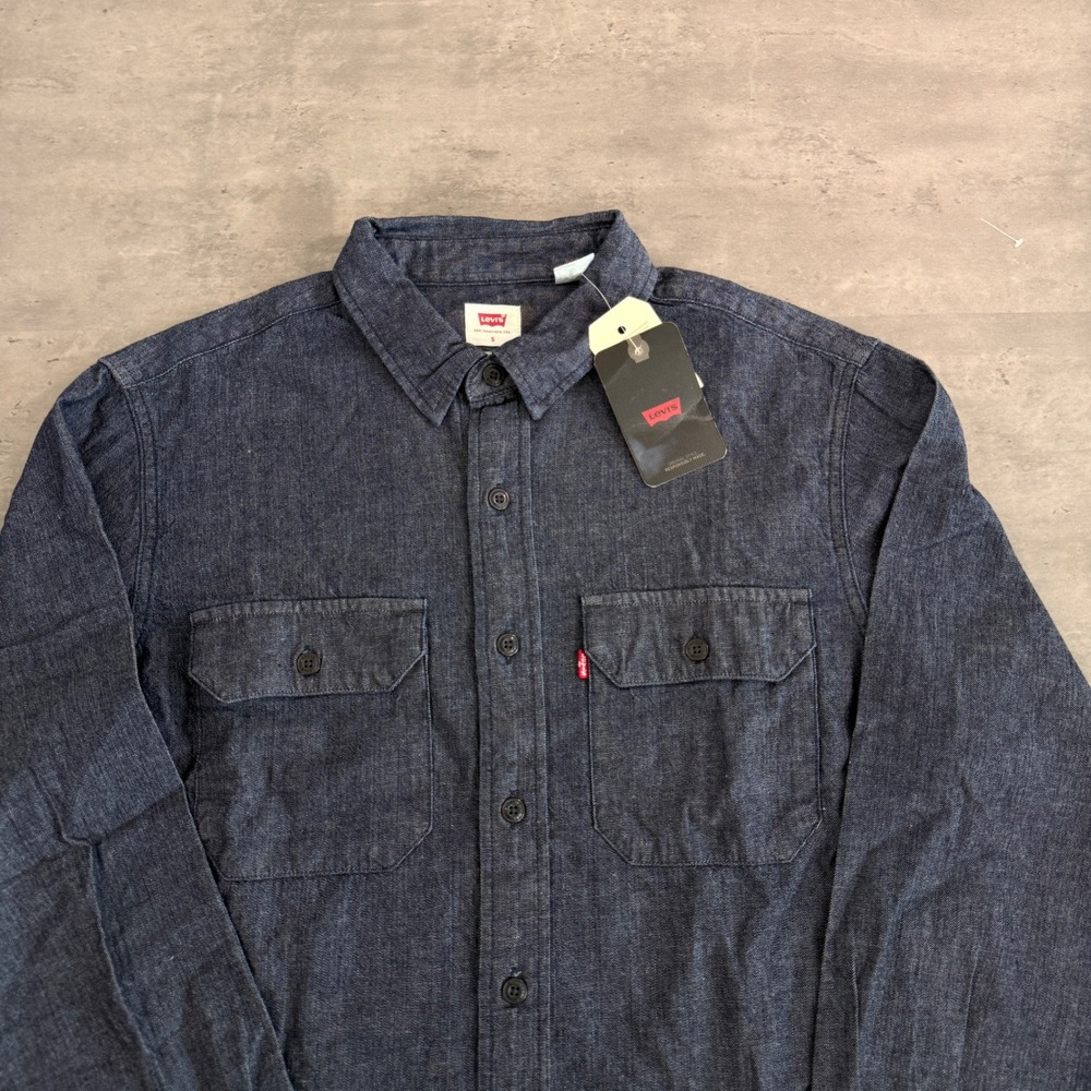 Levis‎ Denim Shirt Mens S Dark Indigo Relaxed Fit Long Sleeve Cotton Workwear